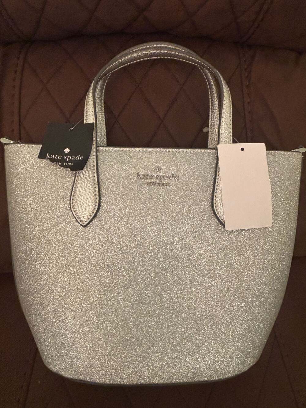 Kate Spade New York Glimmer Small Zip Satchel in Silver Glitter - Picture 2 of 8